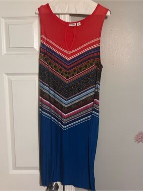 Cato Sleeveless Chevron Stripe Dress in Red and Blue